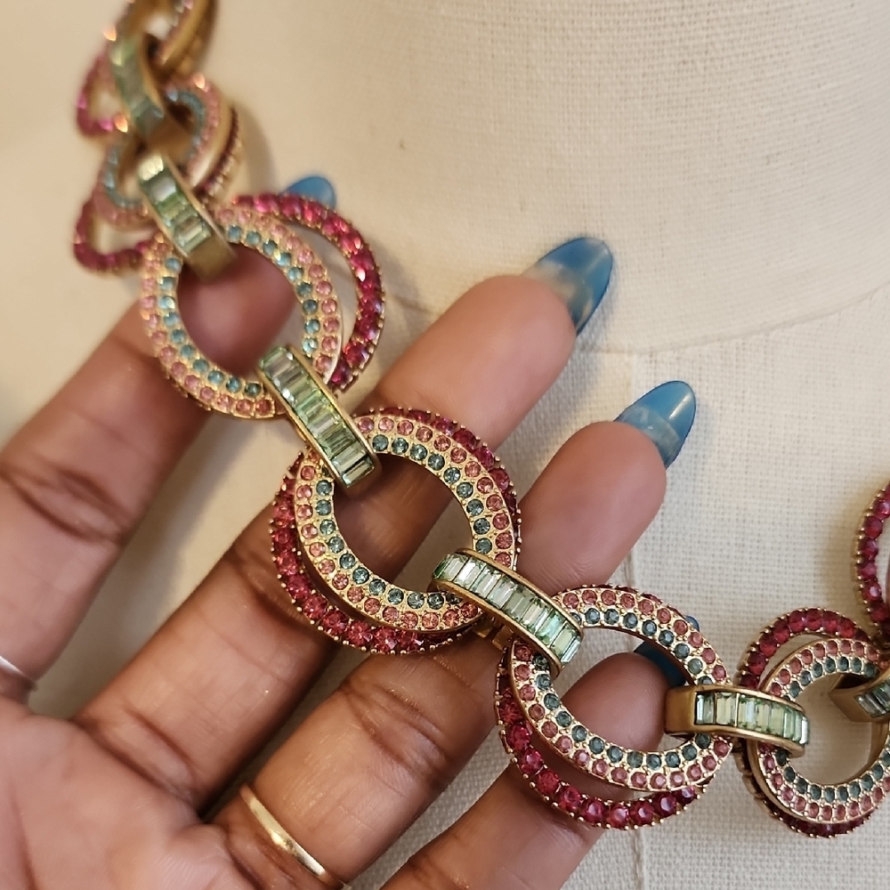 J. Crew Multicolor Rhinestone Chain Statement Necklace Adjustable - Picture 5 of 7